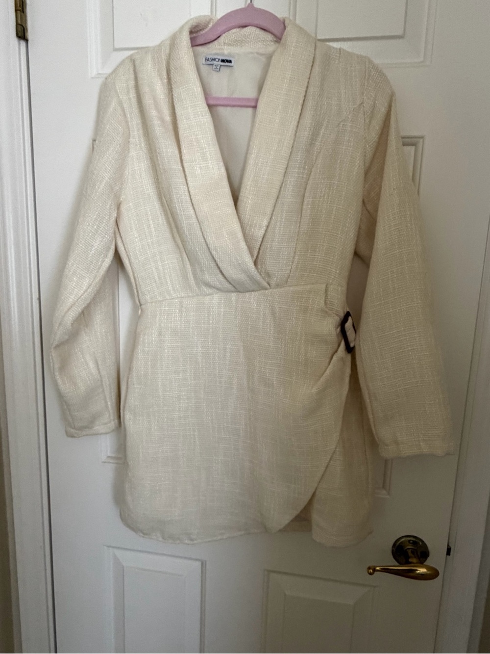 Fashion Nova Cream Wrap Blazer with Side Buckle